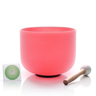 [NEW] 432hz F Note Heart Chakra Pink Color Frosted Quartz Crystal Singing Bowl 8 Inch Mallet And O-r