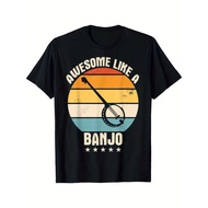 Banjo Music T-shirt Music Instrument Motif Men Women Short Sleeve Distro