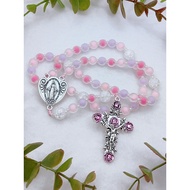 Catholic Rosary Our Lady Miraculous Rosary Multi Color Acrylic Pink Knotted Rosary Baptism Gift