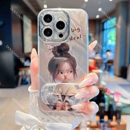 Cute Case With Lens Protection Mirror Holder iPhone 16 15 14 13 12 11 Pro Max 7 8Plus Anti-Fall Stra