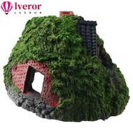 LVEROR Aquarium Decoration, Resin Thatched House Hobbit House, Aquatic Simulation Betta Hideout Cave