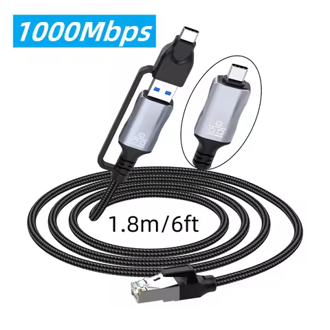 1.8m/6ft USB Type C to RJ45 Gigabit Ethernet Adapter Nylon Braided Cord High Speed for Macbook Pro/A