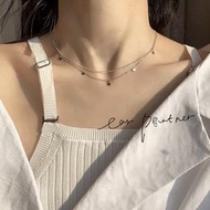 ??Ear Partner??簡約星星雙層S925純銀項鍊 時尚女生氣質項鏈 冷淡風韓版潮頸鏈 網紅In