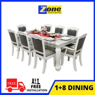 Zone 100% Marble Dining Set / Marble Table / 1+8 / 1 Meja 8 Kerusi / Set / meja makan 8 kerusi/Brawn/White