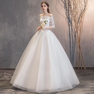 wedding dress for ninang❉۩Wedding dress 2022 fashion new Korean version one-shoulder long-sleeved la