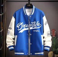 JAKET BASEBAL KANCING DORESSTYLE FLEECE TAIWAN FULL BASEBALL KERAH LIST / JAKET PRIA GAYA KOREA / J