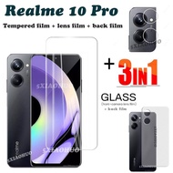 (3in1) For Realme 10 Pro 5G Realme 10 full-screen tempered glass Screen Protector film + carbon fiber back film + camera lens film