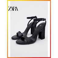 ZARA Winter New Women's Shoes Black glitter powder thick heel high heel sandals 1328110 800