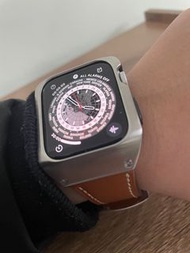 Apple Watch case 金屬錶面 皮錶帶 - watch band designed for Apple Watch Series 44mm (銀色) 6/5/4/3/SE 全包保護殼