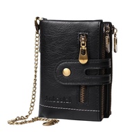 Fashion Men Wallet Original Branded PU Leather Double Zipper Card Holder Wallet Purse with Chain