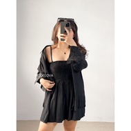 MDLV ~ M58D45 Fedorra Shirt & Smocked Tanktop Romper 2pcs Set (2in1)