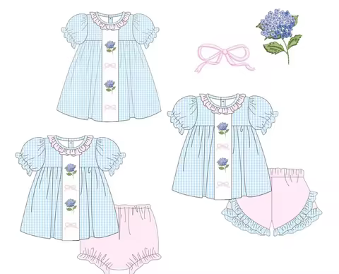 New hot sale blue striped cute printed girl clothing siblings baby onesie milk silk boutique wholesa