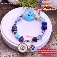 (wikacharms) evil eye with lapis lazuli, turquoise and k2 stone protection bracelet for ghost month