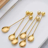 2pcs/Set Gold/Silver Beaded Decorative Ball Spoon, Coffee Spoon, Cake & Snack Spoon