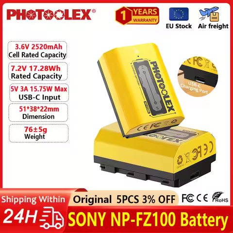PHOTOOLEX NP-FZ100 Replacement Camera Battery 2520mAh USB-C Fast Charging Rechargeable for Sony Came
