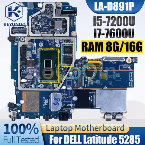 LA-D891P For DELL Latitude 5285 Notebook Mainboard i5-7200U i7-7600U With RAM 8G 16G 0HPCDV Laptop M