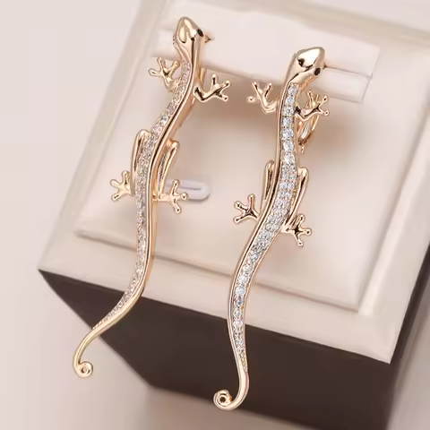 Kinel New Luxurious Lizard Drop Earring Personality Gothic Natural Zircon 585 Rose Gold Color Earrin