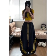 【Ready stock】美式复古条纹阔腿裤女百搭通勤宽松慵懒显瘦休闲运动长裤American retro striped wide leg pants for women  aZ8ixgW2hF10