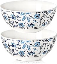 Large Soup Bowls Set of 2, 42 oz Cereal Bowls Ceramic Japanese Ramen bowls, Blue and White Serving B