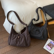 Bag 2025 Korean Version Plaid Drawstring Pleated Cloud Bag Large Capacity Backpack Shoulder Bag Mess