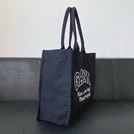 Ganni logo embroidery canvas black tote