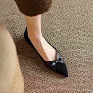 Huilm รองเท้าสำนักงานผู้หญิงรองเท้าหนังรองเท้าสไตล์เกาหลีหัวแหลมรองเท้าผู้หญิงผูกโบว์ย้อนยุค