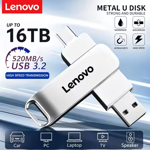 Lenovo 16TB High-Speed Type-C 2-in-1 USB Flash Drive OTG Pen Drive Memory Stick Pendrive 512GB 256GB