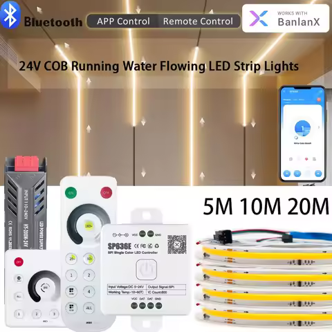 5M 10M 20M COB Running Water Flowing LED Strip Warmwhite Banlanx APP SP636E Touch Controller RF Wall
