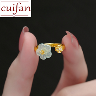 18k gold pawnable saudi gold original Plum Blossom Zircon Opal Open Ring ongpin real gold jewelry pa