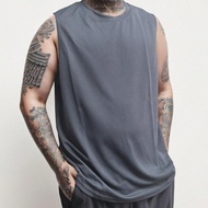Plus Size Gray Men's Elastic Sport Tank Top, Large Casual Breathable Quick Drying Top Underwear Swea