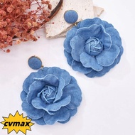 CYMX Denim Blue Fabric Earrings, Denims Handmade Blue Rose Earrings, Ornament Exaggerate Denim Flora