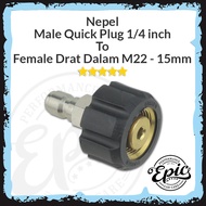 Quick Plug Male Nipple 1/4 inch To Female Internal Thread M22 - 15mm
