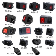3 Pin IEC320 C14 C15 Electrical Socket LED 250V Rocker Switch Brass 10A Fuse Female Male Inlet Plug 