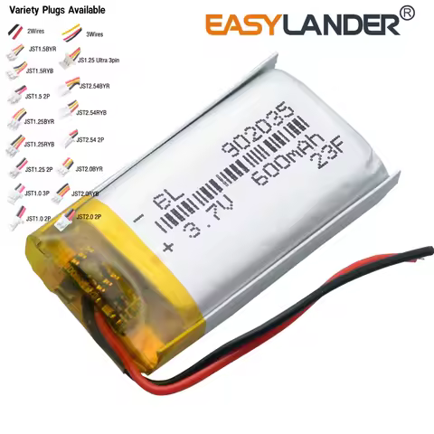 902035 3.7V 600mAh JST2.0 2P JST1.25 2Pin JST1.0 3P Rechargeable Lithium Lipo Li-ion Polymer Battery