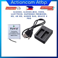 Tuyu Battery and Dual slot Charger for SJ4000/ SJ5000/SUPREMO PREMIERE/EKEN/Brave 4/YI/AUSEK S60