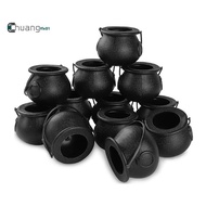 12Pcs Mini Black Cauldron with Handle Halloween Mini Witch Cauldron Halloween Pot Candy Holder for H