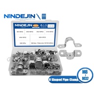 NINDEJIN 160pcs/set U Shaped Pipe Clamp Bracket Tube Strap 8mm-32mm Stainless Steel Pipe Clip Clamp for Plumbing Pipe
