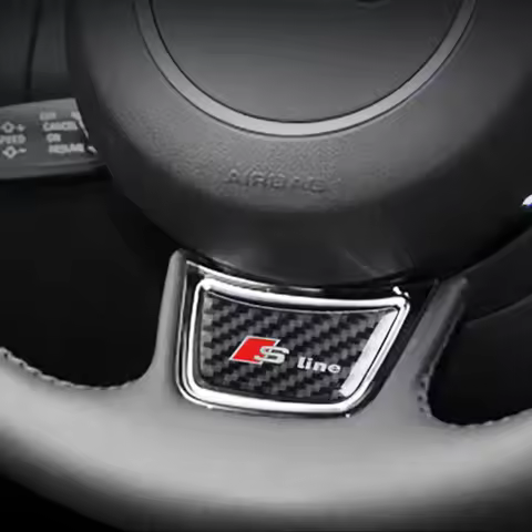 3D Carbon Fiber RS S Line Emblem Sticker Car Steering Wheel Badge Decal For Audi Quattro RS3 RS4 RS5