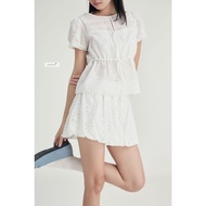 Hotaru Top - Women's blouse, white floral embroidered tank Top with bow tie nhien.official BA475