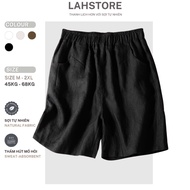 LAHSTORE linen wide legShorts, high waist, pleated pockets, elastic waist QS06 (Black, Beige, White)