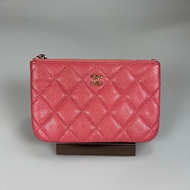 CHANEL  25開 珊瑚粉荔枝皮一字拉零錢包