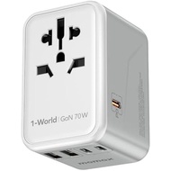 MOMAX Universal Travel Adapter 70W GaN, 3 USB-C PD & 2 USB-A QC, International Power Adapter Outlet,