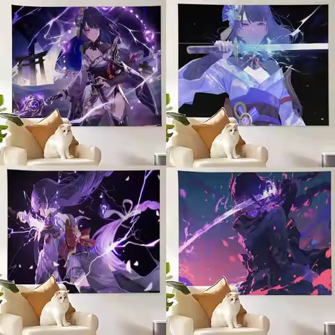 Raiden Shogun Genshin Impact Tapestry Wall Hanging Tapestry Art Deco Blanket Curtain Hanging At Home