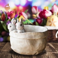 Y7RAN7 Delicate Rabbit Flower Pot Cute Resin Craft Rabbit Statue Ornament Creative Animal Succulent Pot Outdoor