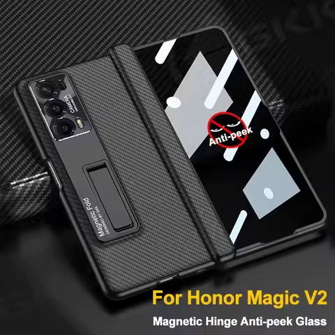 Magnetic Hinge Plain Leather Case for Honor Magic V2 Case Outer Anti-peek Glass Protective Shockproo