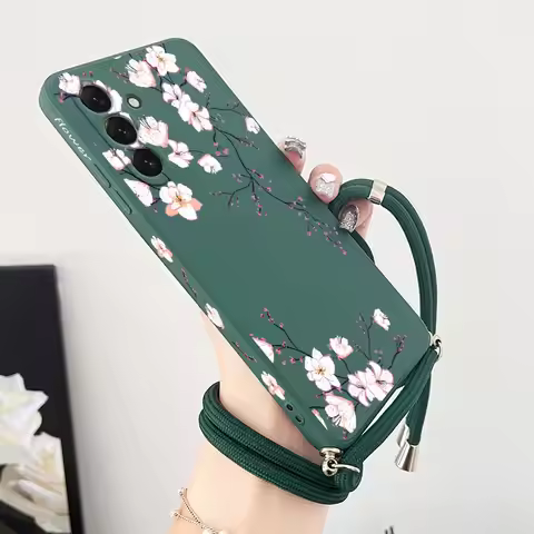 S24 Delicate Flowers Lanyard Silicone Phone Case For Samsung S24 S24Plus S21 S21FE S23FE S23Plus S22