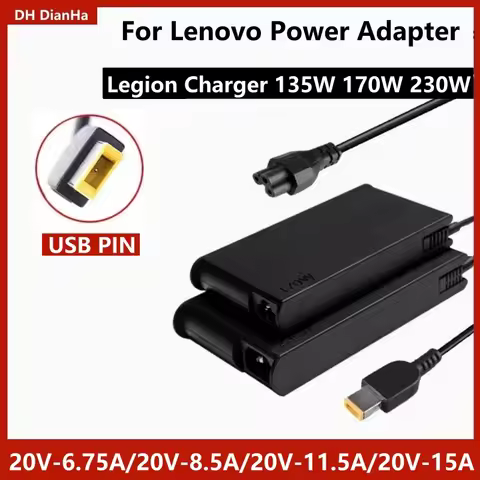 135W 170W 230W USB Square PIN For Lenovo Legion R/Y7000 P9000K Laptop Power Adapter 20V6.75A 20V8.5A