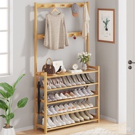 Bamboo Shoe Rack Multi-Layer Space-Saving Simple Shoe Rack Coat Rack Integrated Door Household Economical Shoe Cabinet Storage