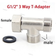 3 Way T Adapter Splitter stainless steel Diverter Valve for Bathroom Shower head G1/2" 20mm  Faucet 