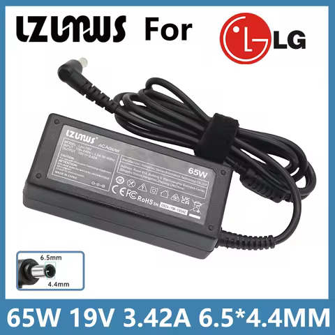 LZUMWS 65W Charger for LG Monitor 19V 3.42A 6.5x4.4mm Adapter for LG 19" 20" 22" 23" 24" 23" 27" 32"